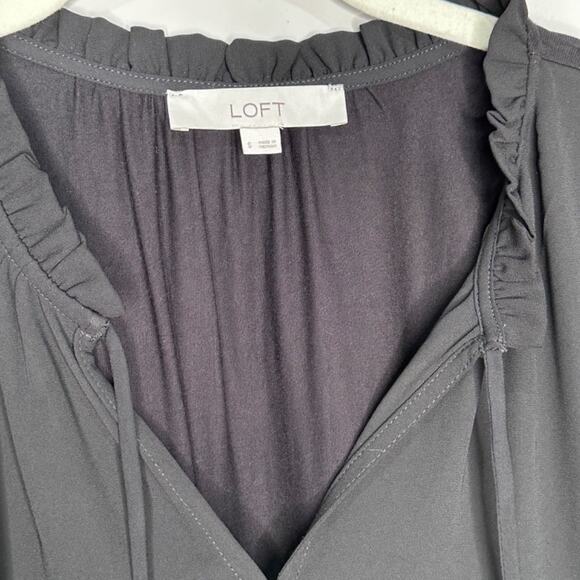 Ann Taylor LOFT Ruffle Tie Neck Mixed Media Top, Black, Size Small - Picture 7 of 8